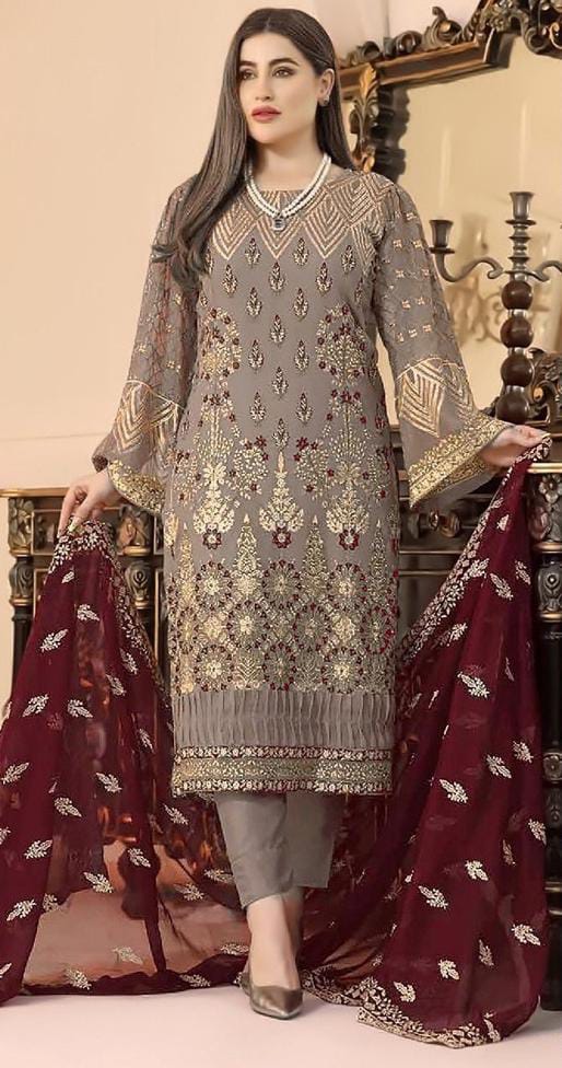 Ready to wear Lawn Fabric embroidery work 3 piece