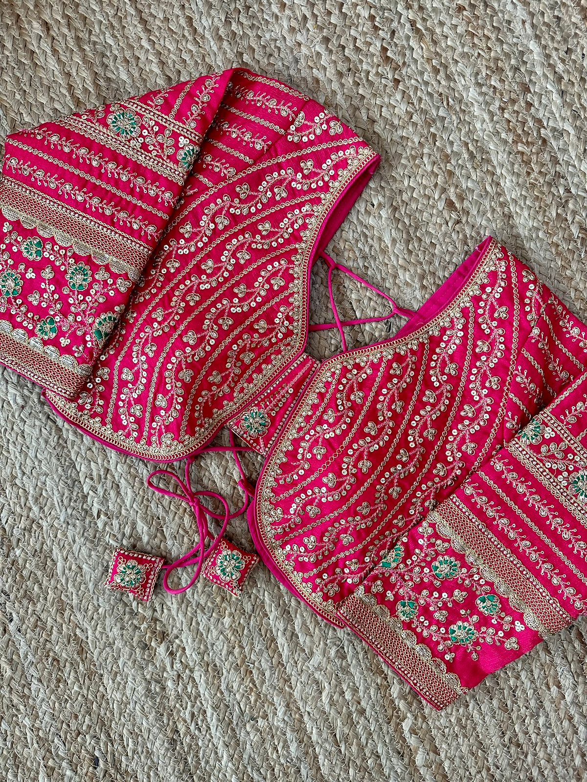 weeding collection Beautiful coding work with heavy sequence butties all over with red colour embroidery touchup in blouse Fabric:-handloom silk