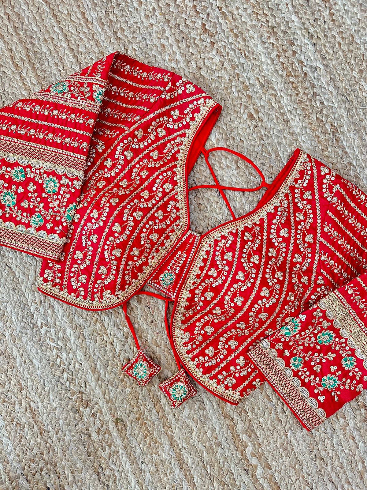 weeding collection Beautiful coding work with heavy sequence butties all over with red colour embroidery touchup in blouse Fabric:-handloom silk