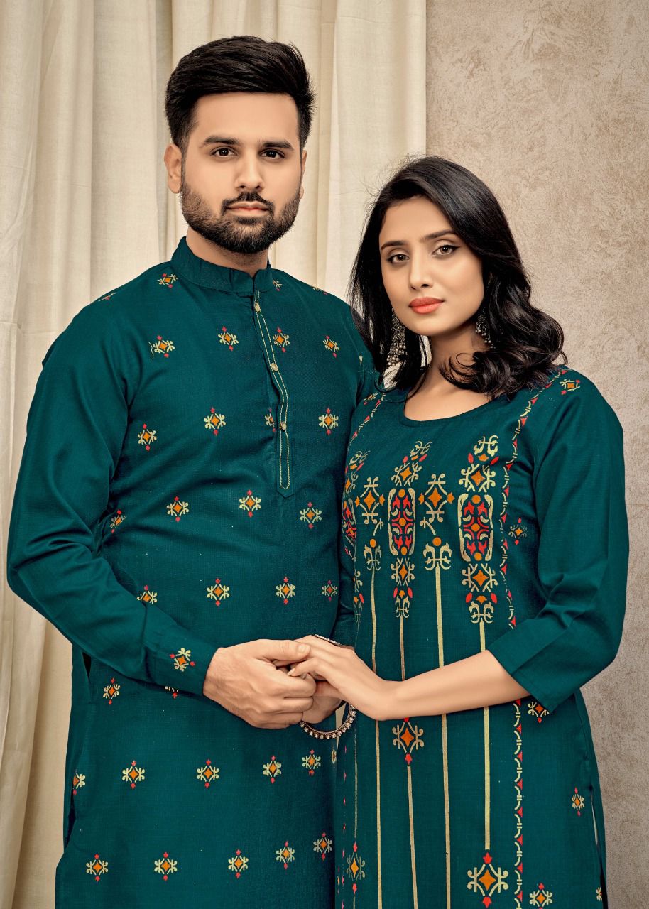 Ready to wear 100% Cotton Dark blue color couple kurtis