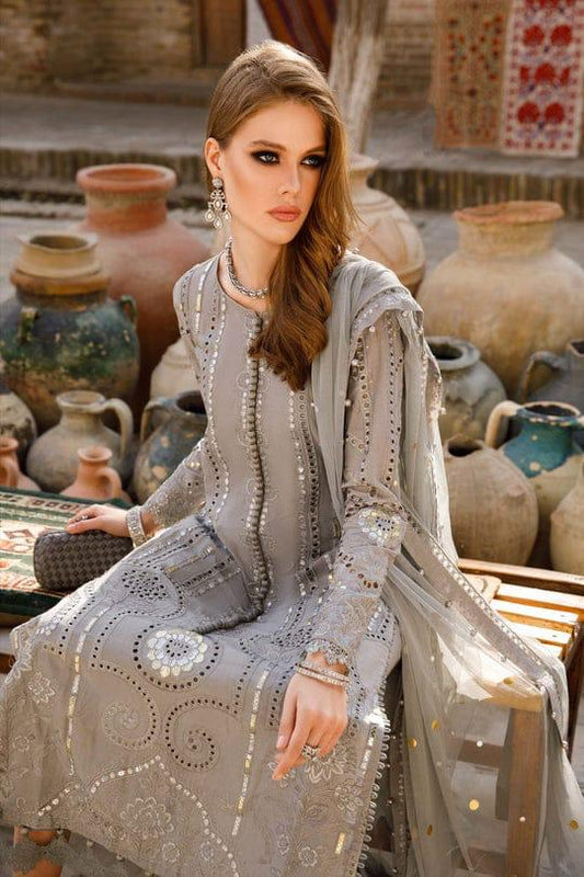 Cotton gray color   3 piece Embroidery ready to wear salwar kameez