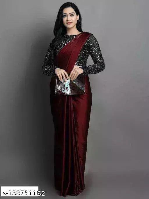 wine Red color Soft Silk Saree with Nice blouse piece