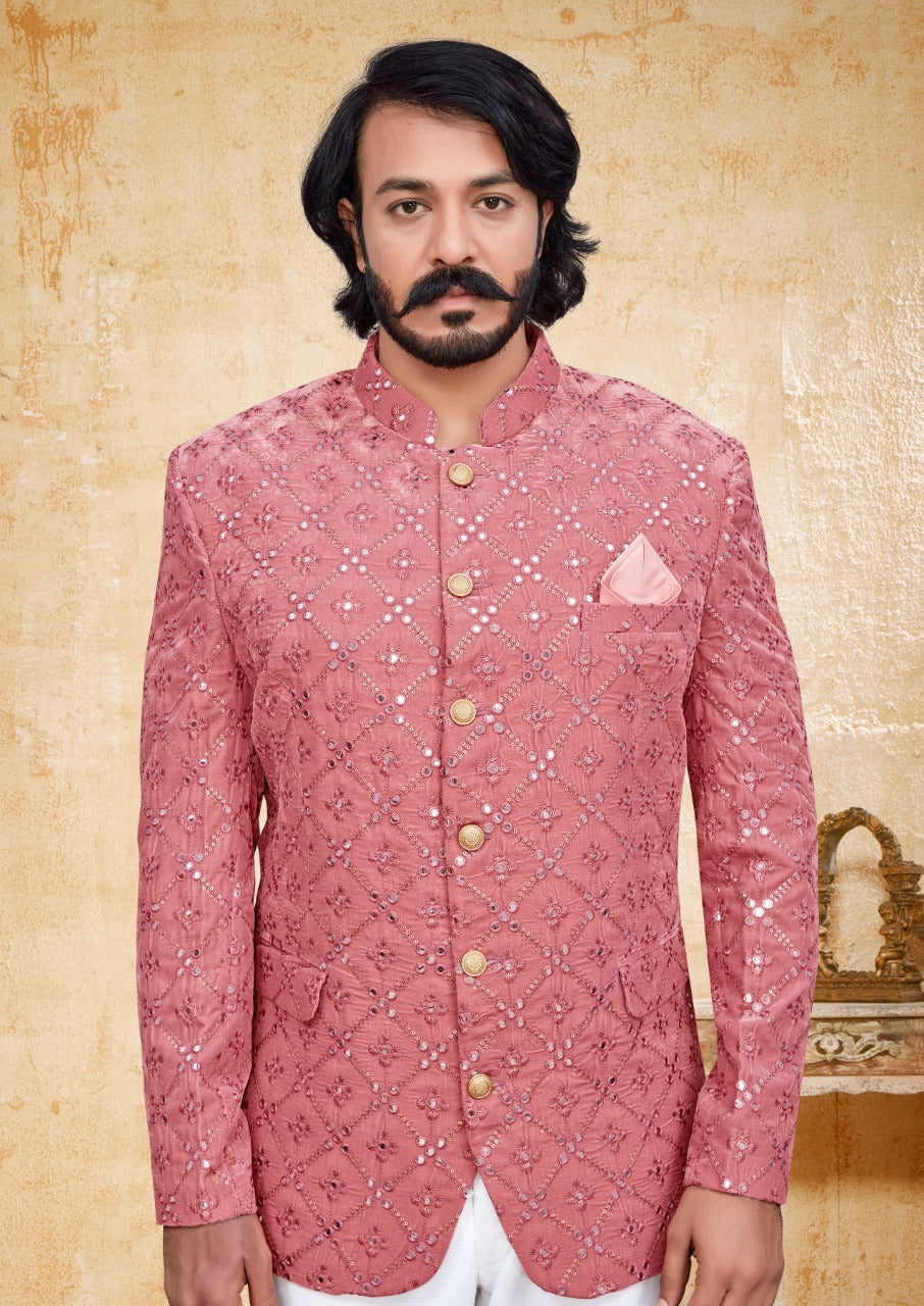Men's  Jodhpuri Velvet Embroidery mirror work_ Sherwani