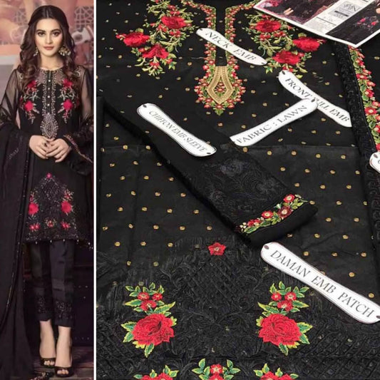 Ready to wear BLACK DRESS WITH RED AND GREEN EMBROYDAREE WORK_