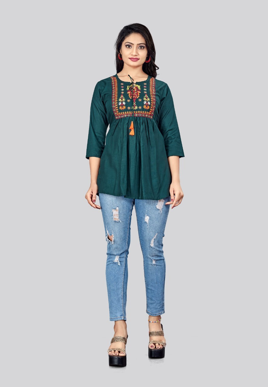 Ruby Cotton kurti  Dark green  color