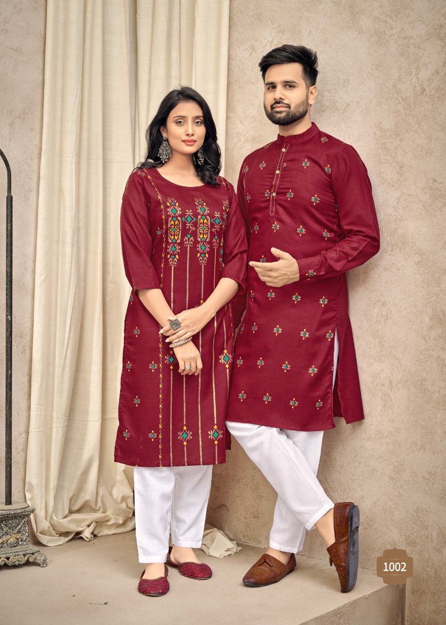 Ready to wear 100% Cotton Dark read color couple kurtis