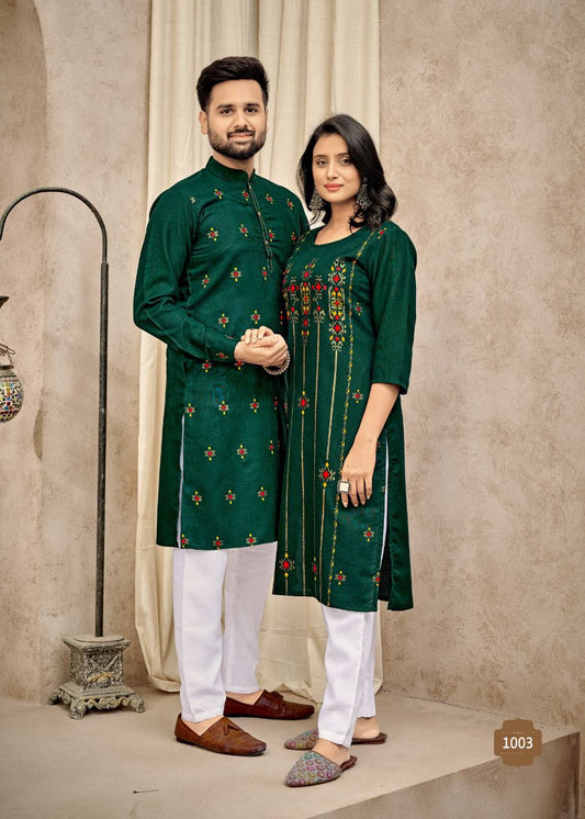 Ready to wear 100% Cotton Dark green    color couple kurtis